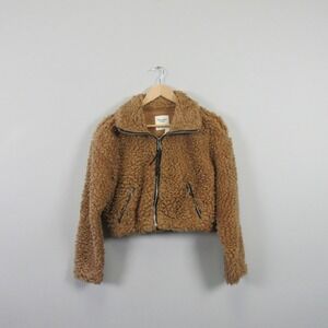 Abercrombie & Fitch Faux Fur Cropped Jacket Women S Brown Zip Up Cozy Preppy 674